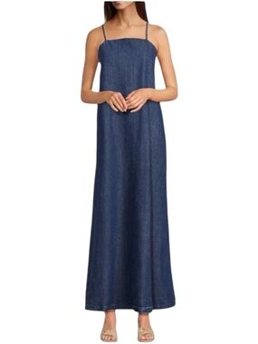 Reba Leona Denim Square Neck Sleeveless Maxi A-Line Dress Size Medium